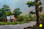 landscape, river, original watercolor painting, oberst